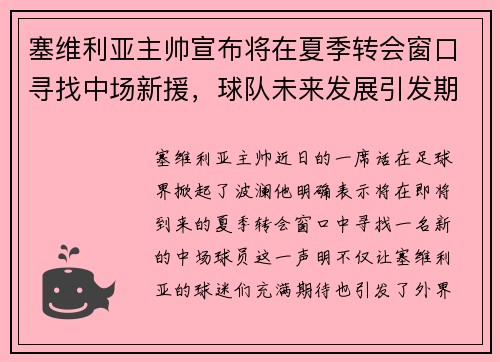 塞维利亚主帅宣布将在夏季转会窗口寻找中场新援，球队未来发展引发期待